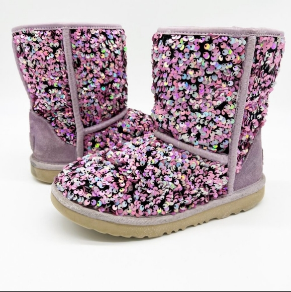 Ugg Stellar Sequin Classic Boot Purple Pink 1112244K Girls 5 - Picture 1 of 9